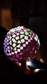 Mosaiklampe mit Edelsteinen ROSA/LILA 18cm