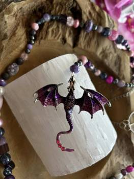 LANGE DRACHEN EDELSTEIN SCHUTZKETTEN HANDGEFÄDELT - Lila pink - AMETHYST ROSENQUARZ UDGL