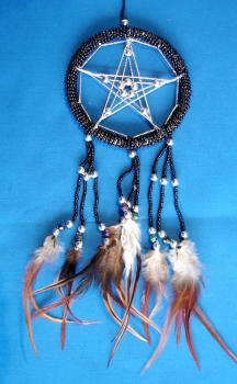 Dreamcatcher mit Pentagram und Glasperlen - 10