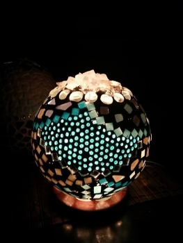 Mosaiklampe mit Edelsteinen PETROL 20cm